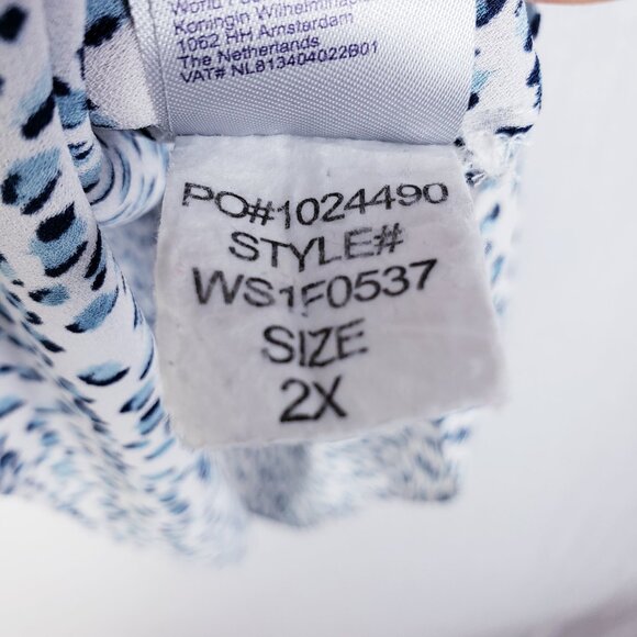 NYDJ Pintuck Blouse Top Plus Size 2X Leopard Print Flowy Blue White - Picture 6 of 11